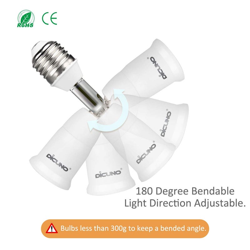 DiCUNO E26 to E26 Socket Extender (9.5CM/3.74IN Extension), Standard Screw Base, 165â„ƒ Heat-Resistant, Maximum Wattage 200W, Socket Base Extension Adapter, 180 Degree Bendable, 4-Pack - Image 4